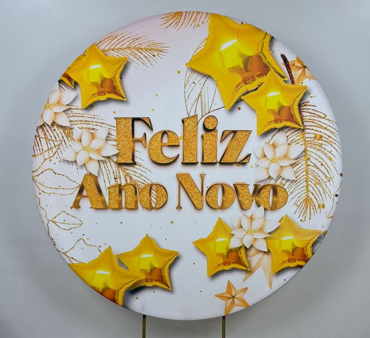 Capa Painel Redondo Feliz Ano Novo Dourado 11 (1.50M) - Selminha Lokfest