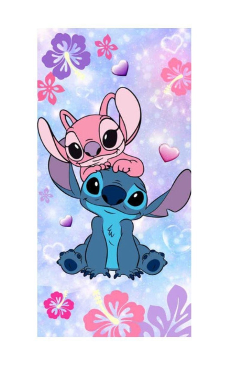 Painel Sublimado Retangular Angel E Stitch Azul E Rosa (2X1) - Selminha Lokfest
