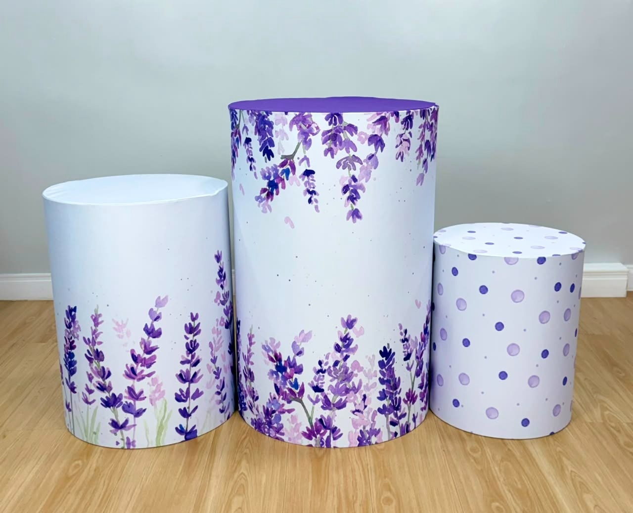 Trio Capas de Cilindros Sublimadas Flores Lavanda Aquarela - Selminha Lokfest