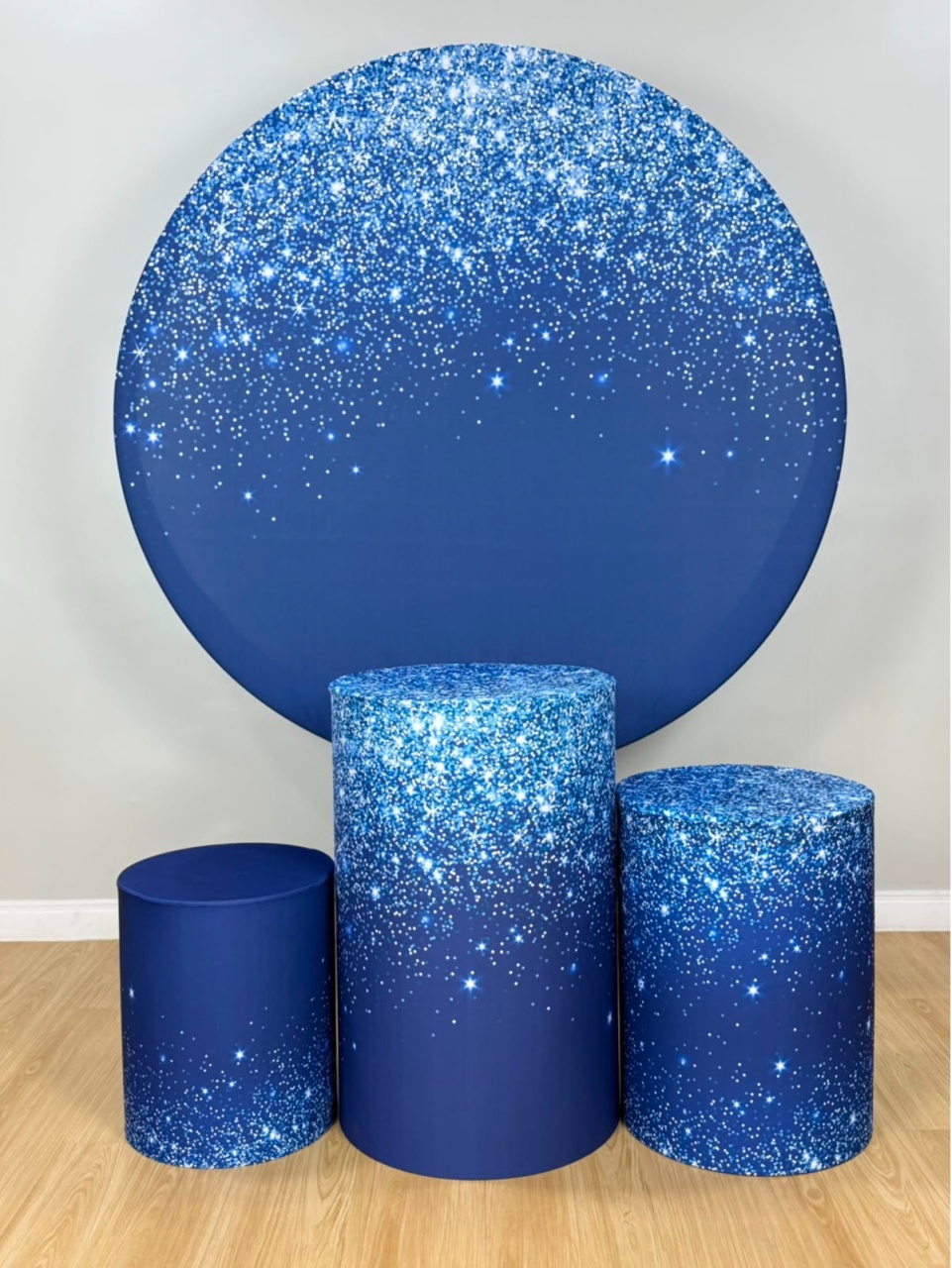 Kit Sublimado Capa Painel Redondo E Capas de Cilindros Azul C/ Glitter - Selminha Lokfest