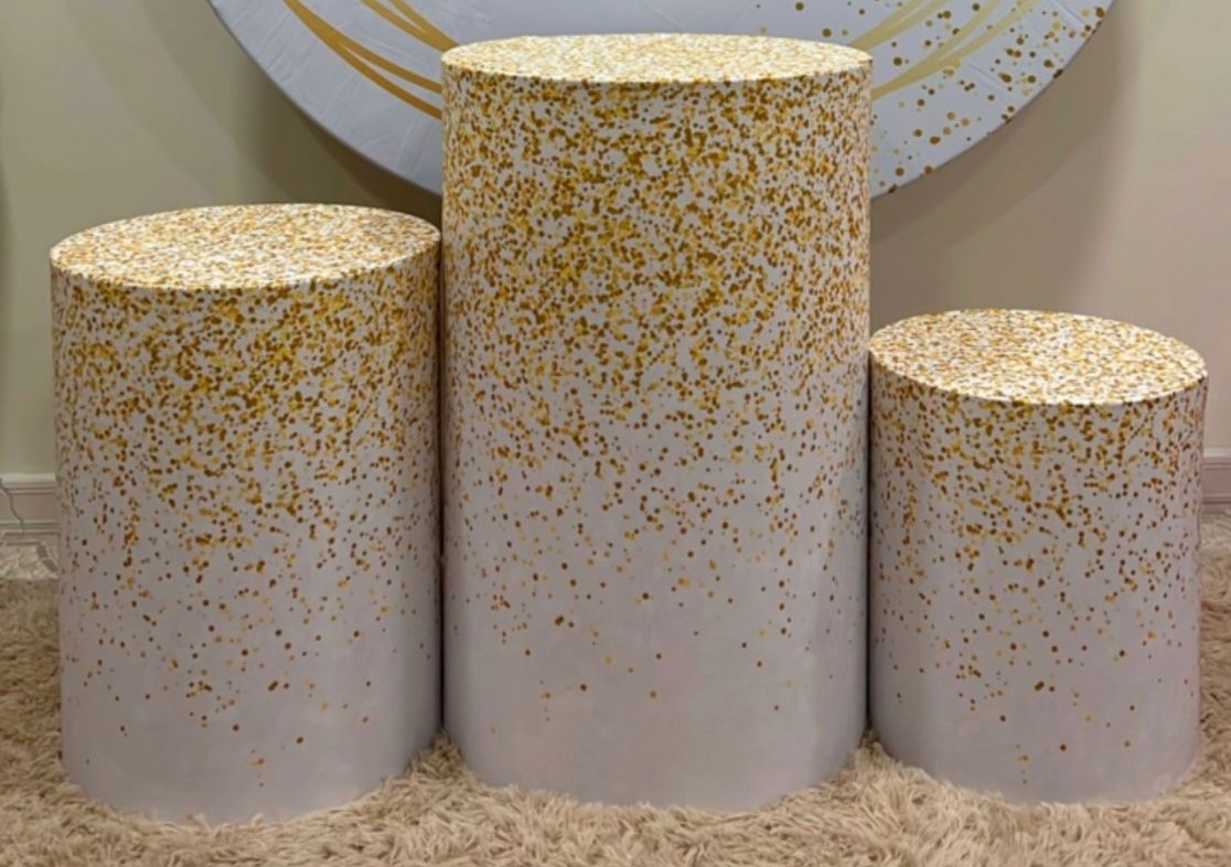 Trio Capas de Cilindros Sublimadas Branco C/ Glitter Dourado - Selminha Lokfest