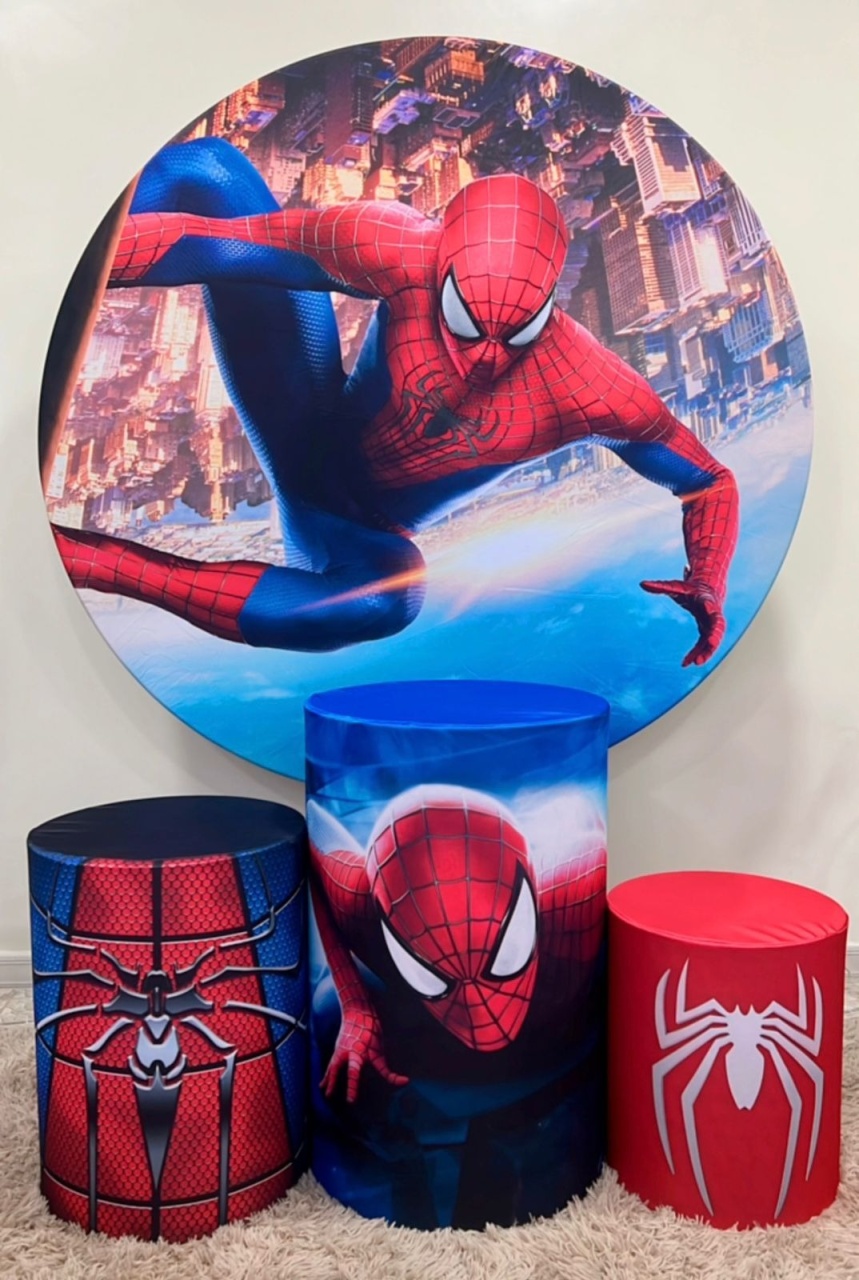 Kit Sublimado Capa Painel Redondo E Capas de Cilindros Homem Aranha - Selminha Lokfest