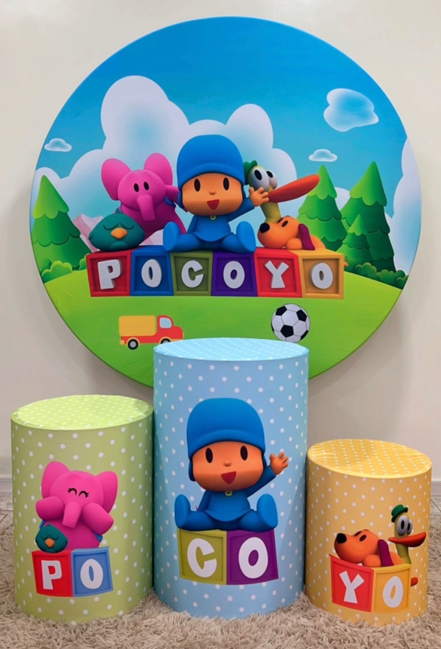 Kit Sublimado Capa Painel Redondo E Capas de Cilindros Pocoyo - Selminha Lokfest