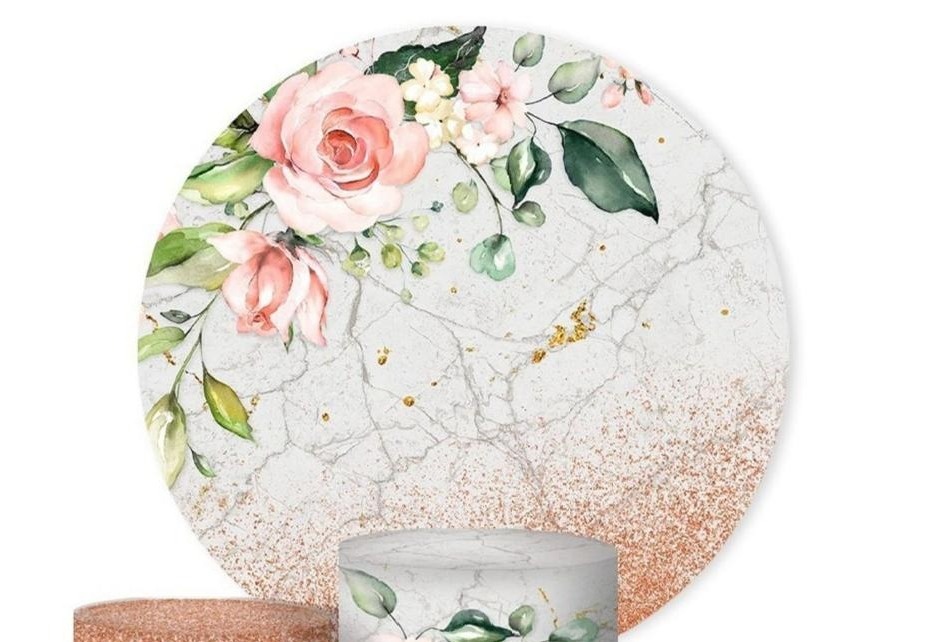 Capa Sublimada Painel Floral Mármore Rosé (1,50M) - Selminha Lokfest