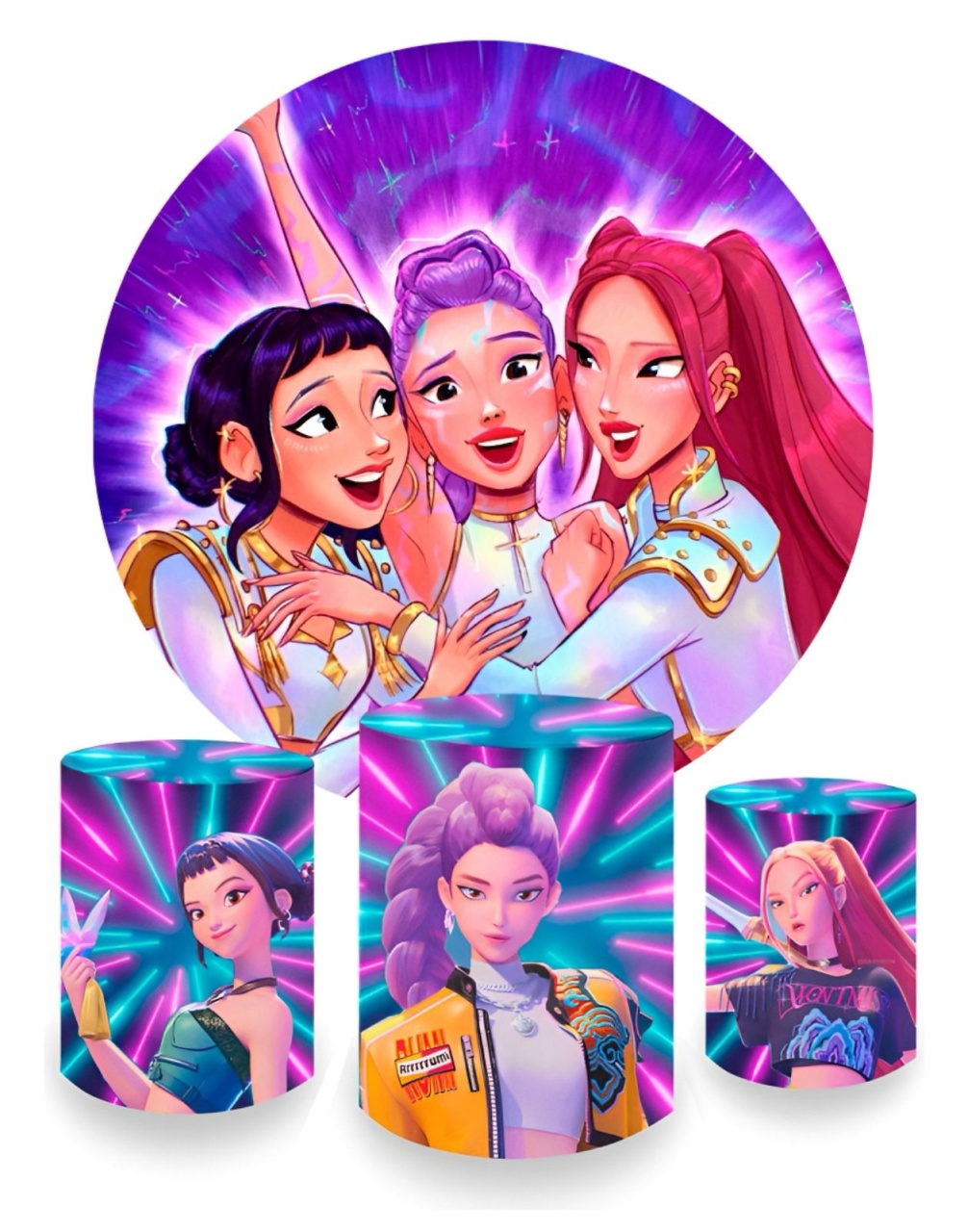 Kit Sublimado Capa Painel Redondo E Capas de Cilindros Guerreiras Do Kpop - Selminha Lokfest