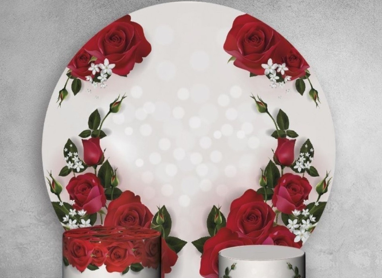 Capa Painel Redondo Sublimado Floral Flores Vermelha (1.50M) - Selminha Lokfest