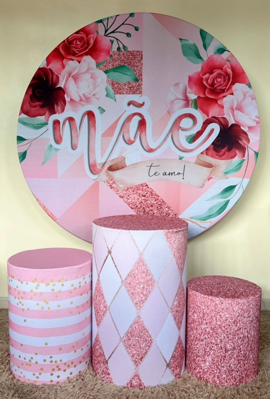 Kit Sublimado Capa Painel Redondo E Capas de Cilindros Dia das Mães 02 - Selminha Lokfest
