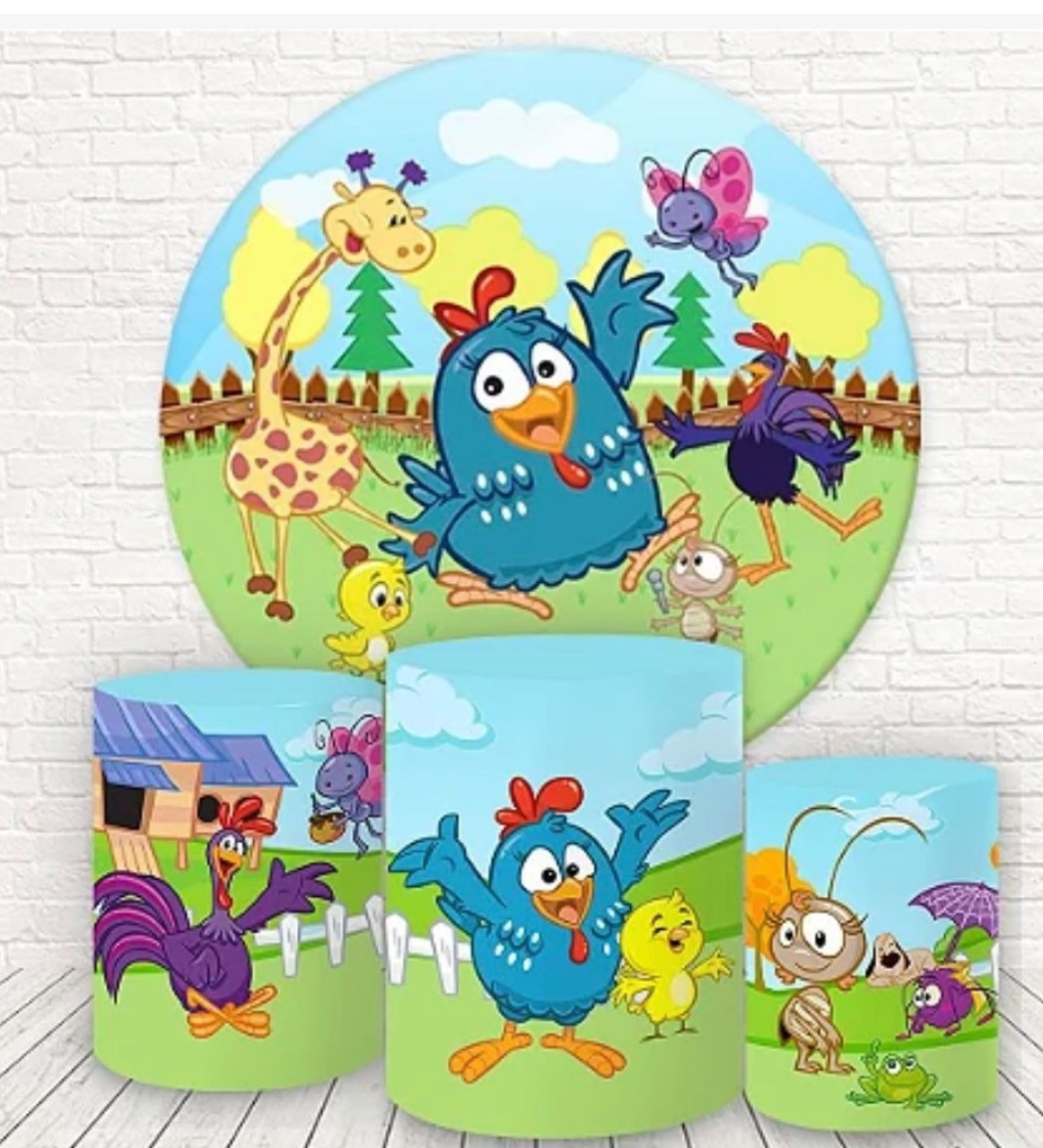 Kit Sublimado Capa Painel Redondo E Capas de Cilindros Galinha Pintadinha - Selminha Lokfest