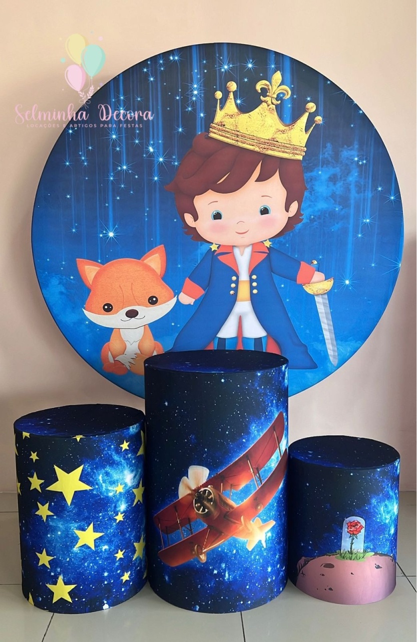 Kit Sublimado Capa Painel Redondo E Capas de Cilindros Pequeno Príncipe Moreno - Selminha Lokfest