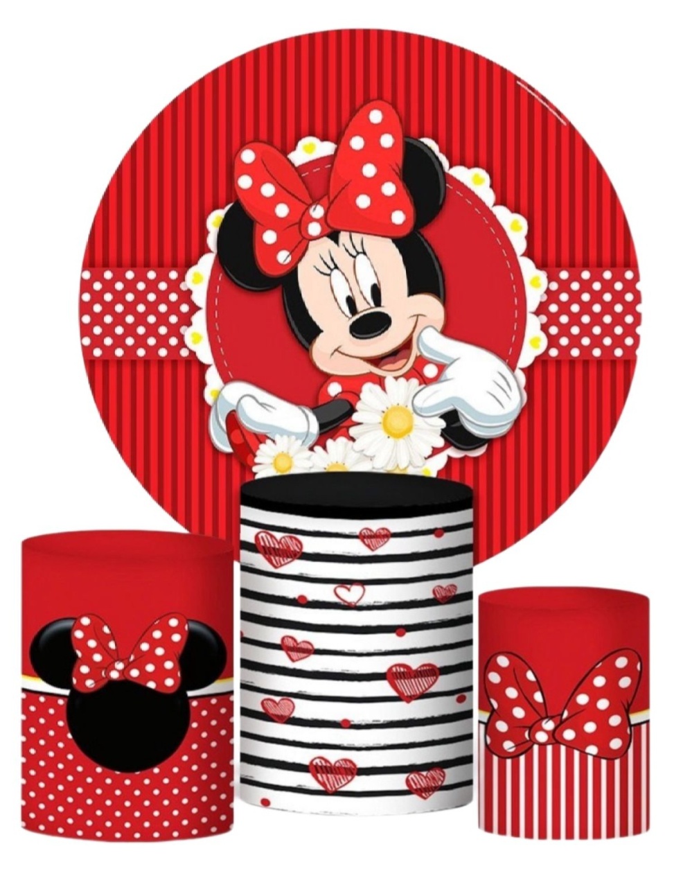 Kit Sublimado Capa Painel Redondo E Capas de Cilindros Minnie Vermelha - Selminha Lokfest
