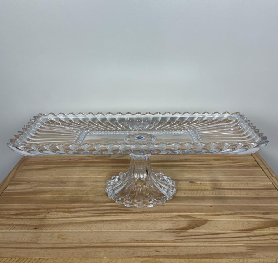 Bandeja Retangular C/ Pé Cristal Vidro Geneva - Selminha Lokfest