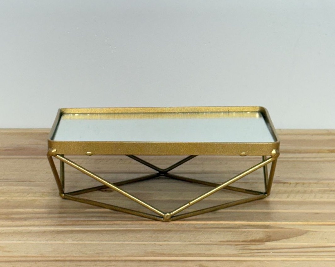 Bandeja Diamante Dourada C/ Espelho Pequena (11Cmx16Cm) - Selminha Lokfest