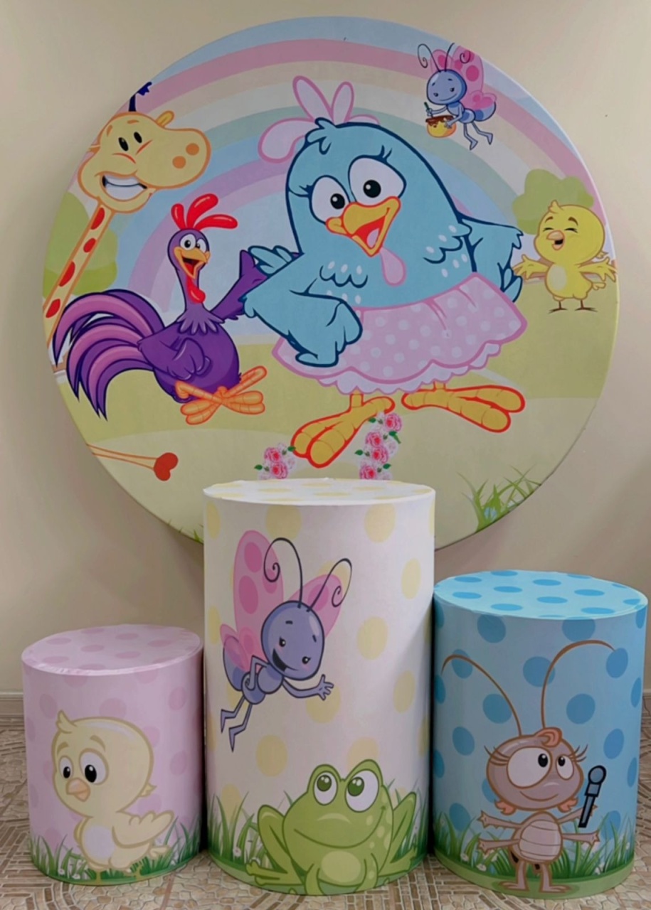 Kit Sublimado Capa Painel Redondo E Capas de Cilindros Galinha Pintadinha Menina - Selminha Lokfest