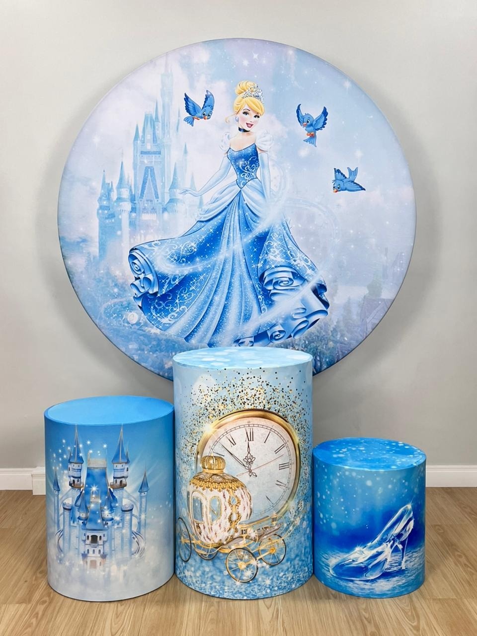 Kit Sublimado Capa Painel Redondo E Capas de Cilindros Cinderela  - Selminha Lokfest
