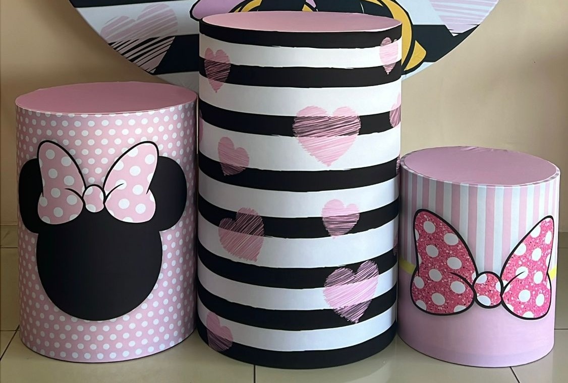 Trio Capas de Cilindros Sublimadas Minnie Rosa - Selminha Lokfest