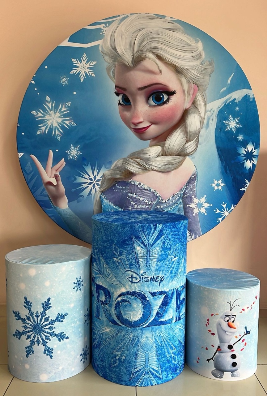 Kit Sublimado Capa Painel Redondo E Capas de Cilindros Frozen Elsa - Selminha Lokfest