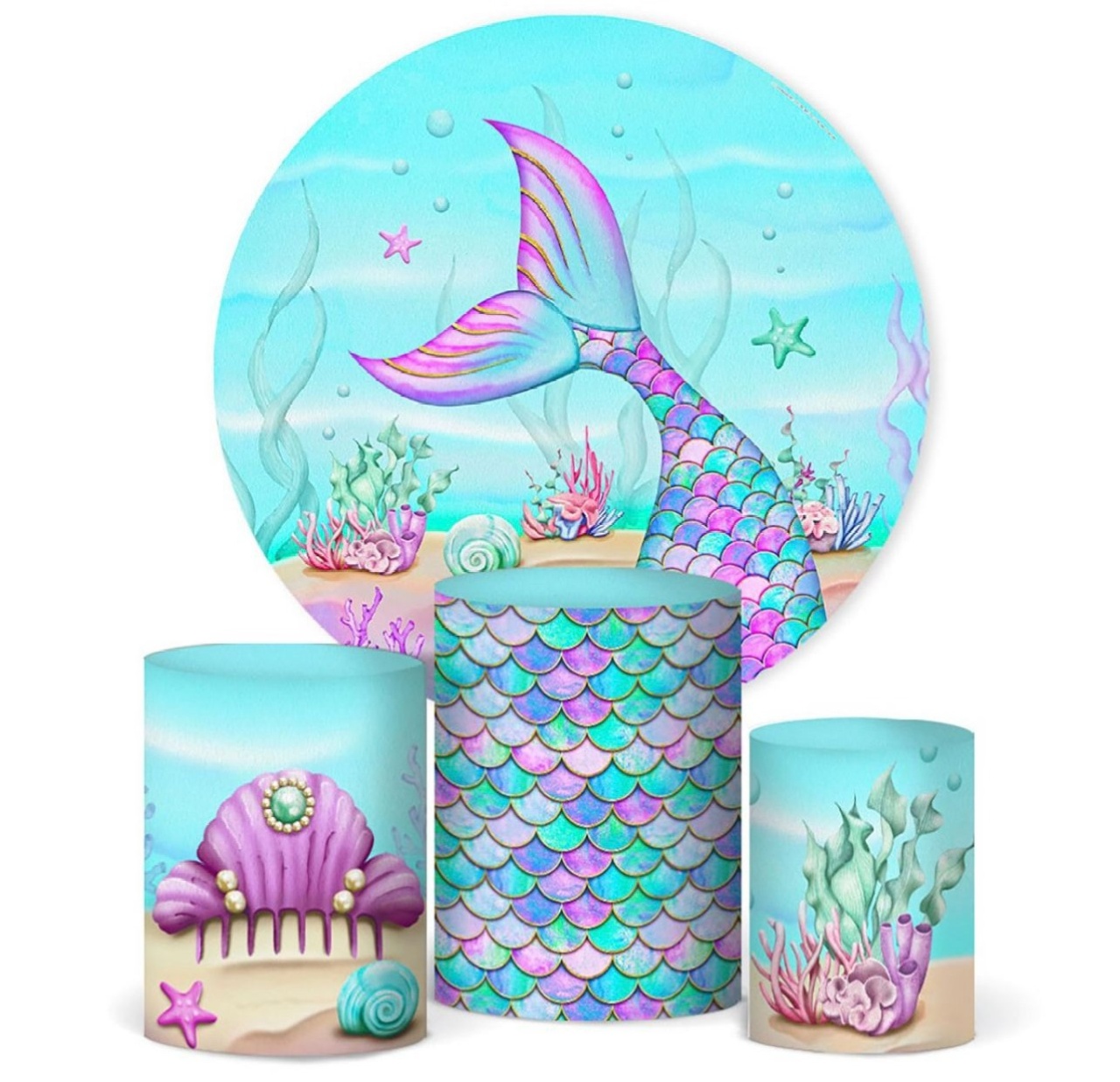 Kit Sublimado Capa Painel Redondo E Capas de Cilindros Rabo de Sereia 02 - Selminha Lokfest
