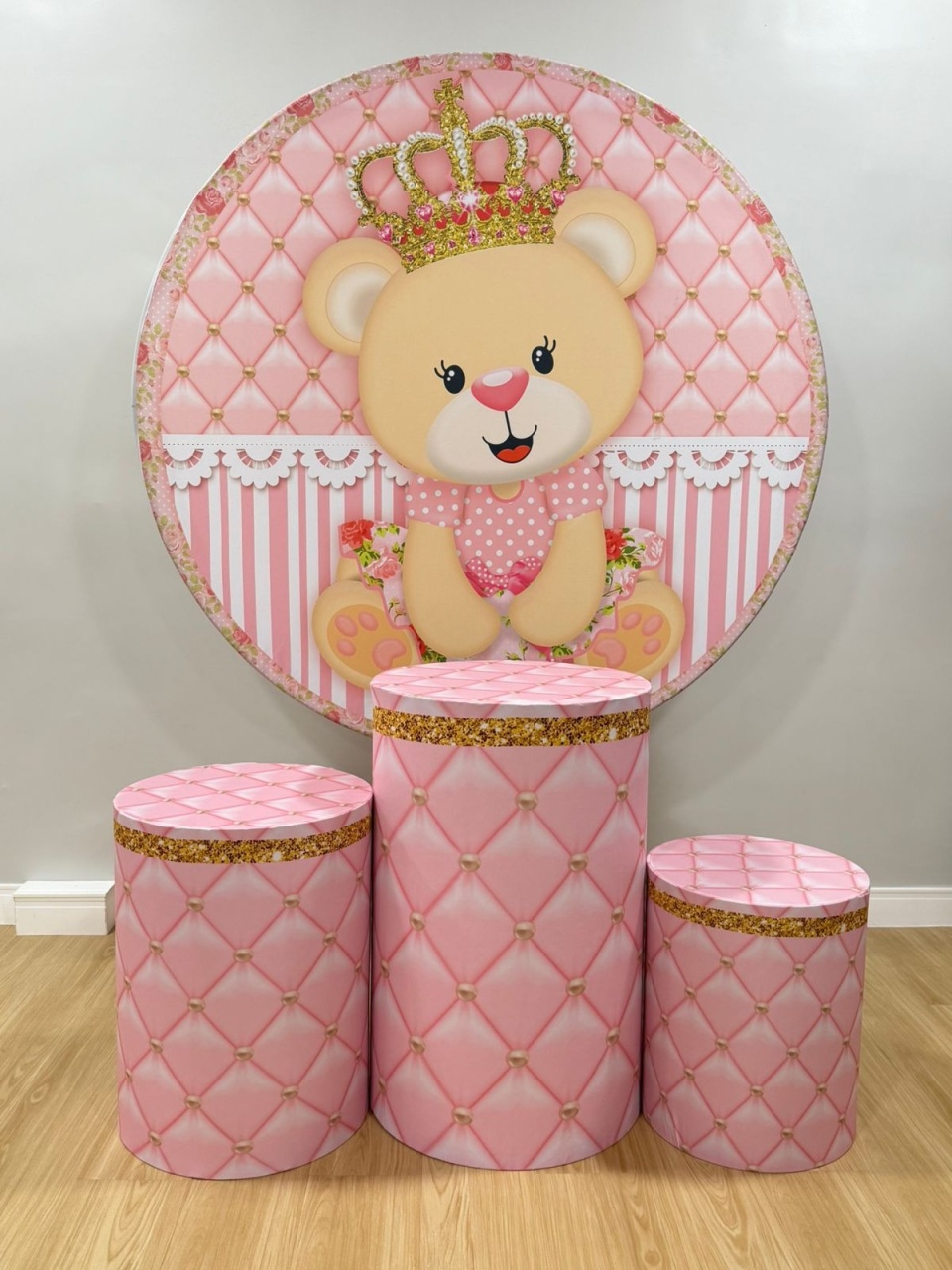 Kit Sublimado Capa Painel Redondo E Capas de Cilindros Ursinha Princesa - Selminha Lokfest