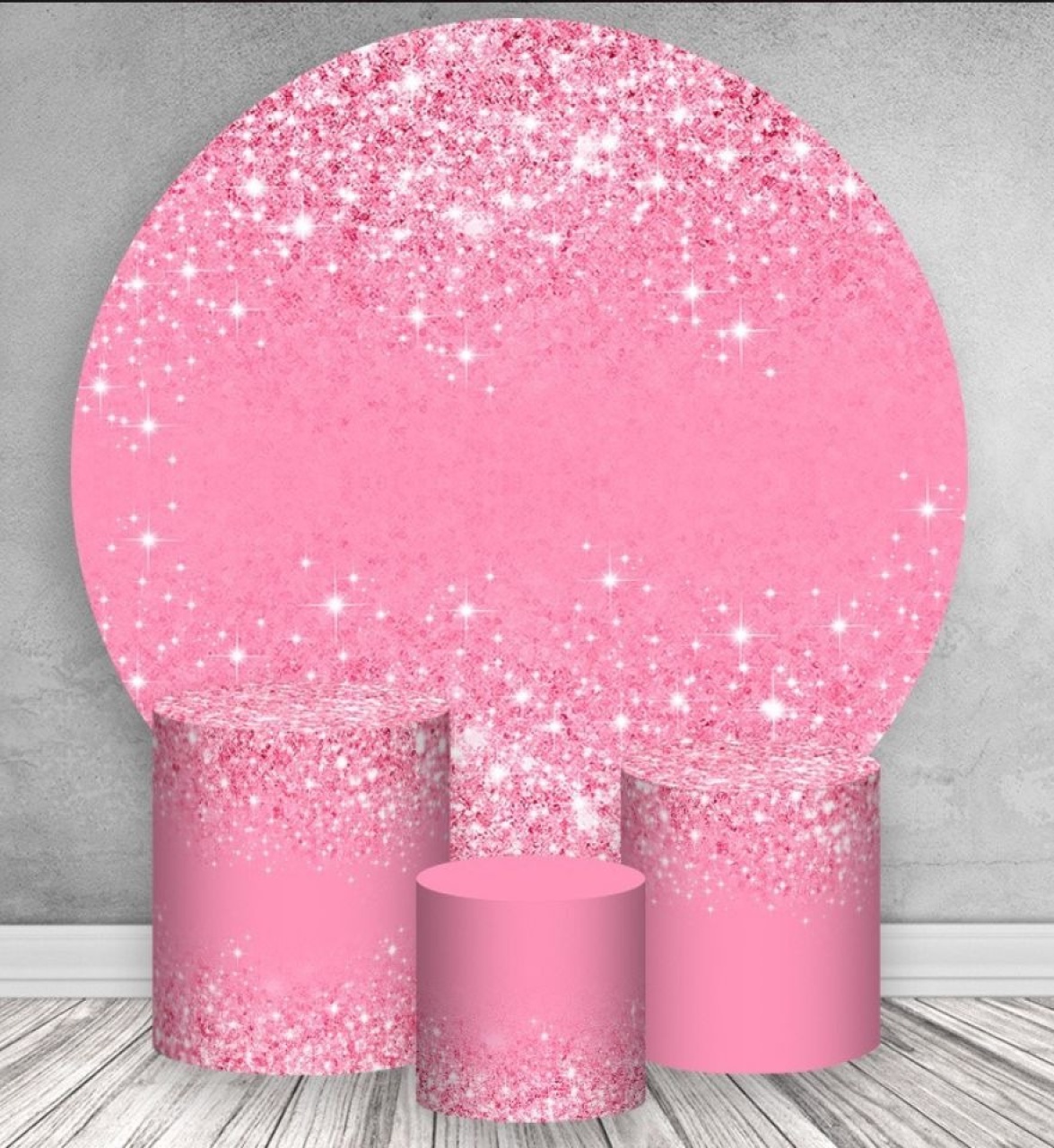 Kit Sublimado Capa Painel Redondo E Capas de Cilindros Rosa C/ Glitter - Selminha Lokfest
