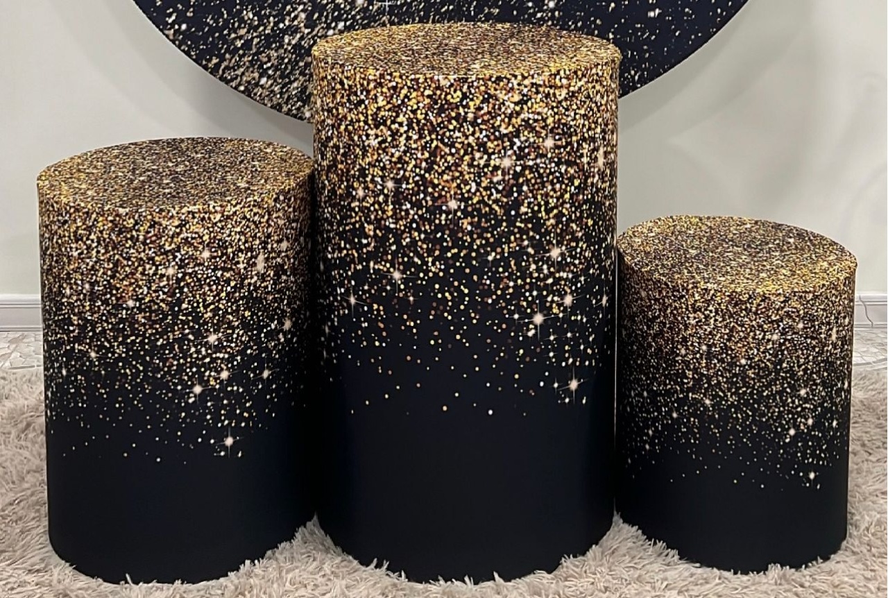 Trio Capas de Cilindros Sublimadas Preto C/ Glitter Dourado - Selminha Lokfest