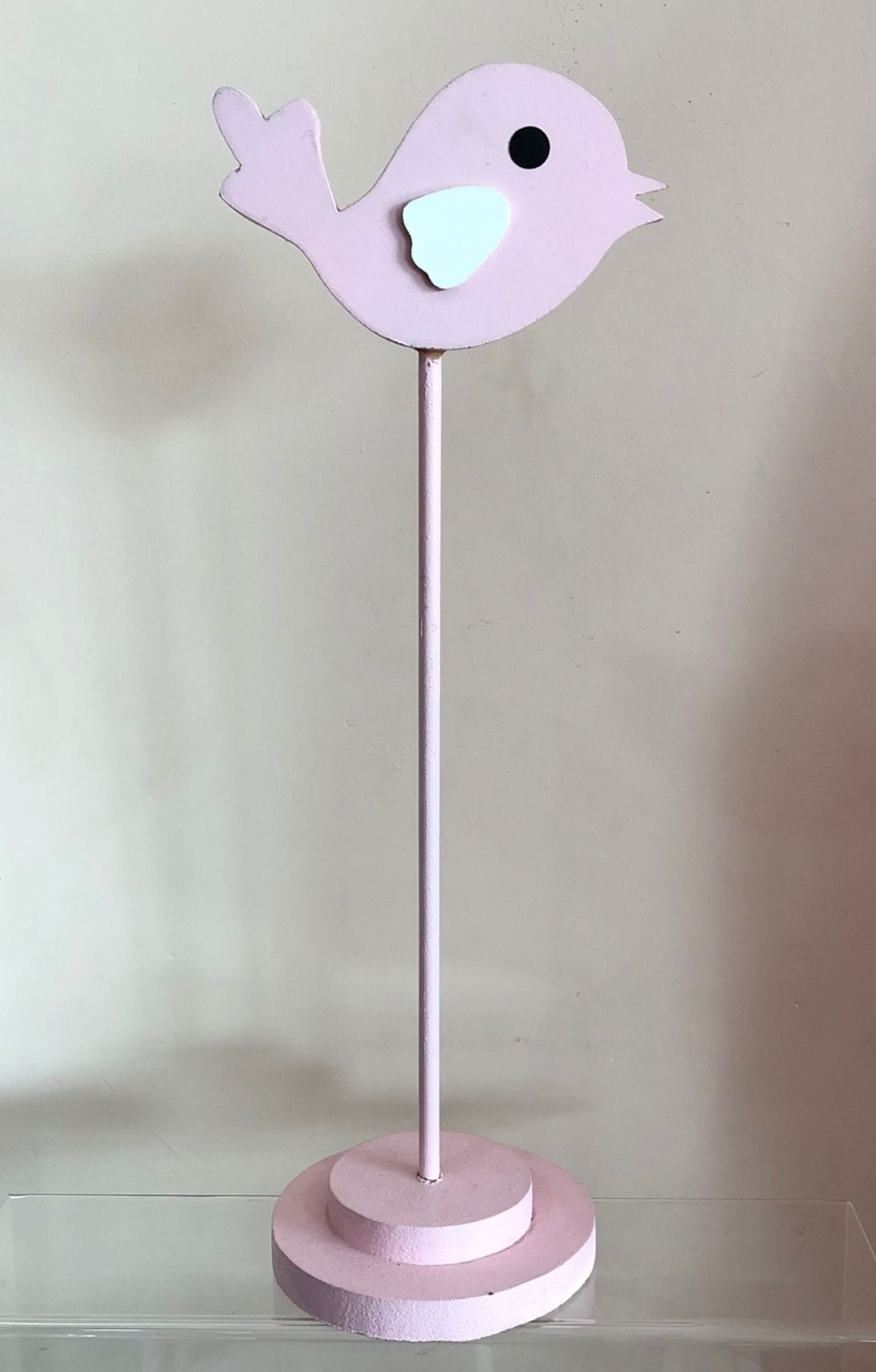 Passarinho de Mesa Rosa C/ Pé (43Cm) - Selminha Lokfest