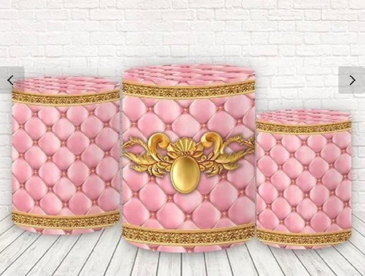Trio Capas de Cilindros Sublimadas Realeza Arabesco Rosa - Selminha Lokfest