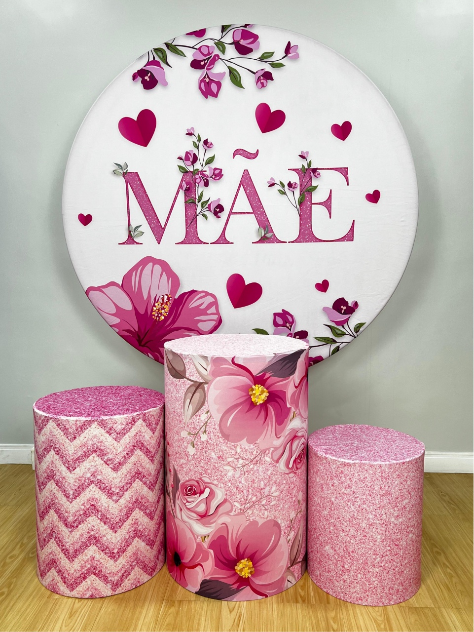 Kit Sublimado Capa Painel Redondo E Capas de Cilindros Dia das Mães Pink - Selminha Lokfest