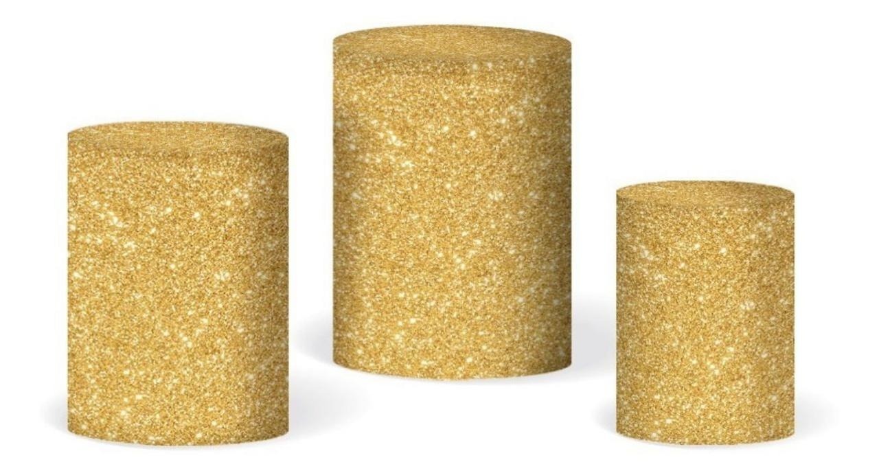 Trio Capas de Cilindros Sublimadas Glitter Dourado - Selminha Lokfest