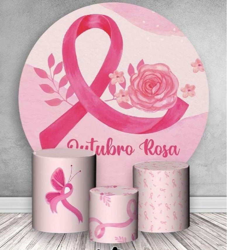 Kit Sublimado Capa Painel Redondo E Capas de Cilindros Outubro Rosa - Selminha Lokfest