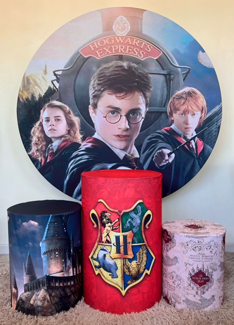 Kit Sublimado Capa Painel Redondo E Capas de Cilindros Harry Potter - Selminha Lokfest