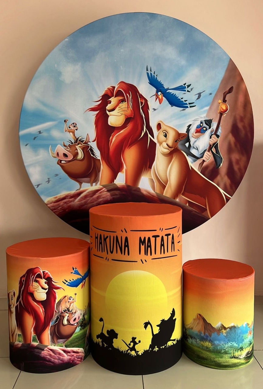 Kit Sublimado Capa Painel Redondo E Capas de Cilindros Rei Leão 01 - Selminha Lokfest