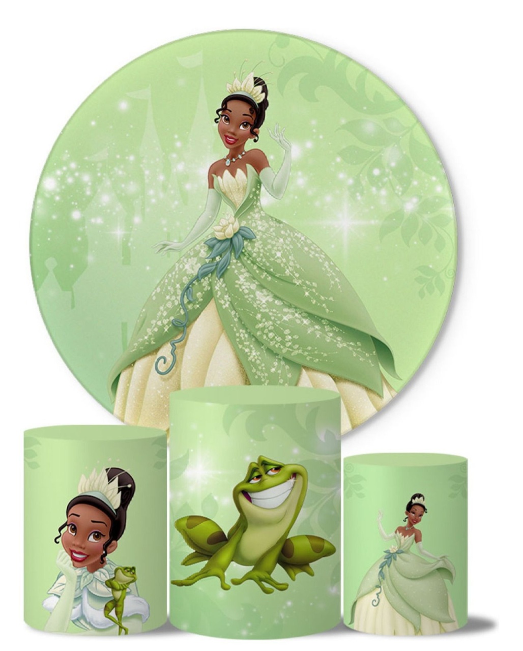 Kit Sublimado Capa Painel Redondo E Capas de Cilindros A Princesa Tiana E Sapo - Selminha Lokfest