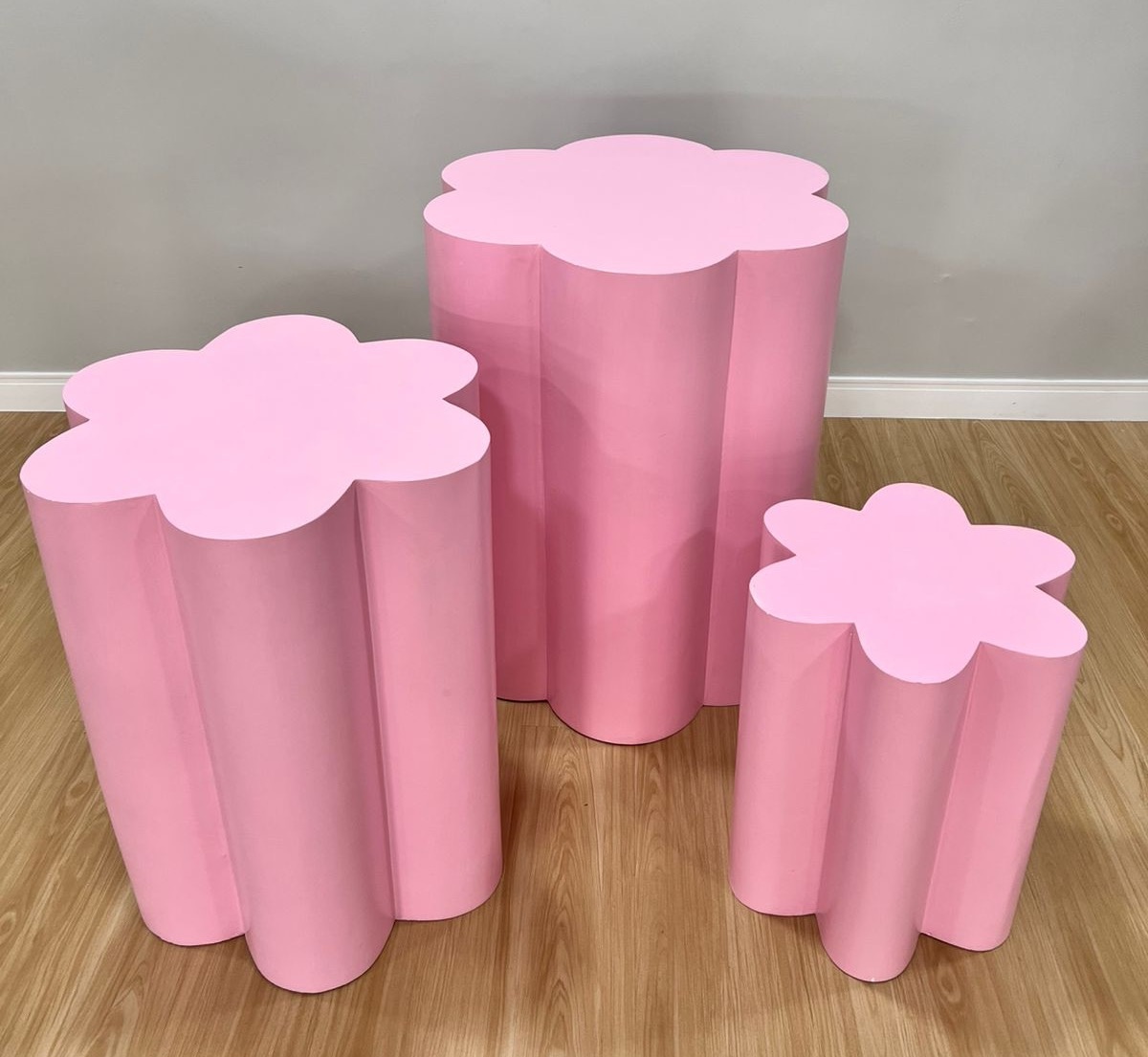 Trio de Mesas Flor Rosa Mdf - Selminha Lokfest