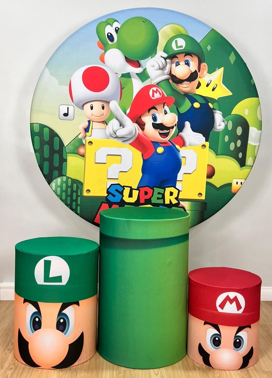 Kit Sublimado Capa Painel Redondo E Capas de Cilindros Super Mário 01 - Selminha Lokfest