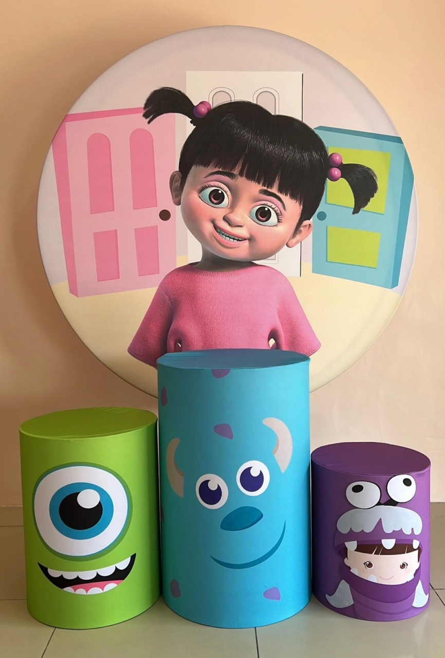  Kit Sublimado Capa Painel Redondo E Capas de Cilindros Boo Monstros S.a - Selminha Lokfest