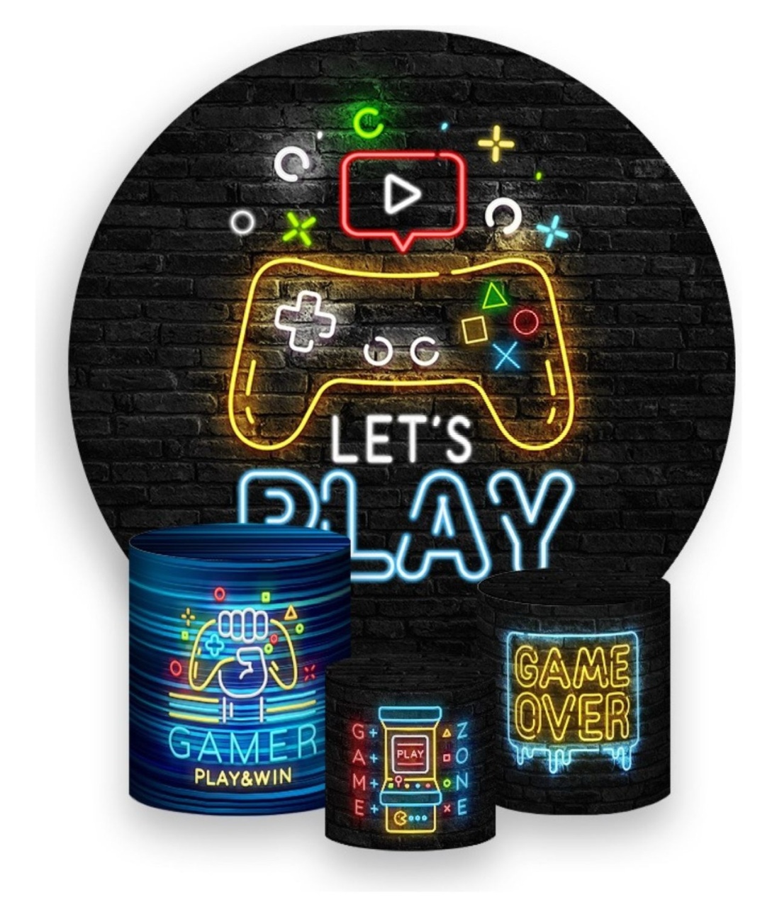 Kit Sublimado Capa Painel Redondo E Capas de Cilindros Video Game - Selminha Lokfest