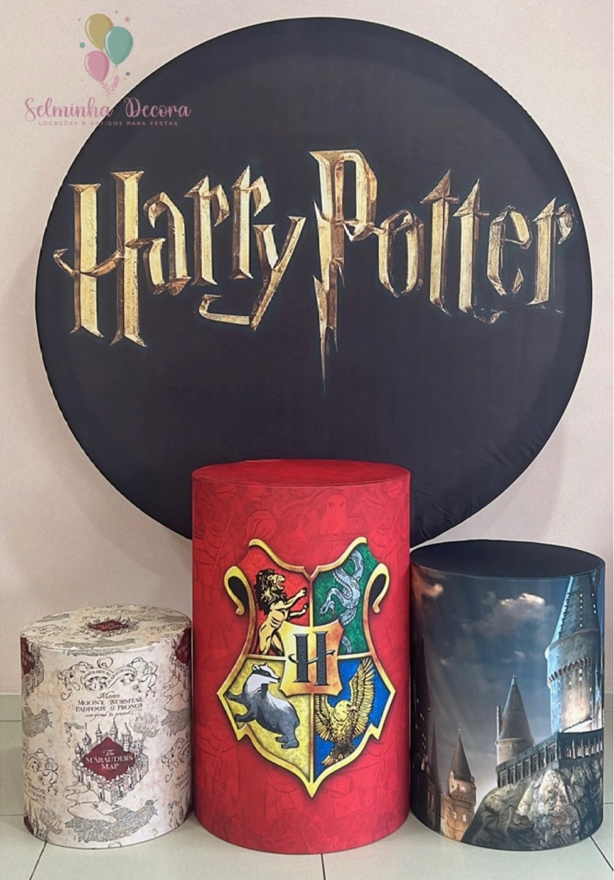 Kit Sublimado Capa Painel Redondo E Capas de Cilindros Harry Potter Preto - Selminha Lokfest