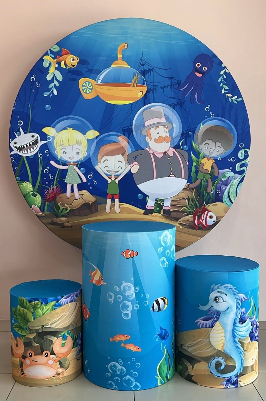 Kit Sublimado Capa Painel Redondo E Capas de Cilindros Mundo Bita Fundo Do Mar - Selminha Lokfest