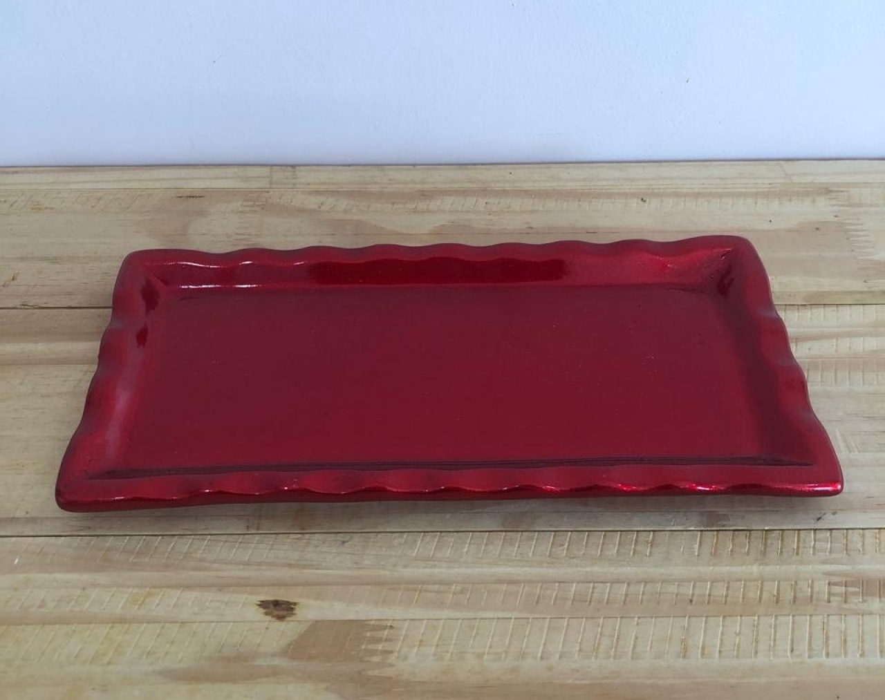 Bandeja Retangular Rendada de Cerâmica Vermelha (25Cm) - Selminha Lokfest