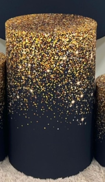Capa Sublimada Cilindro Grande Preto Glitter C/ Dourado - Selminha Lokfest