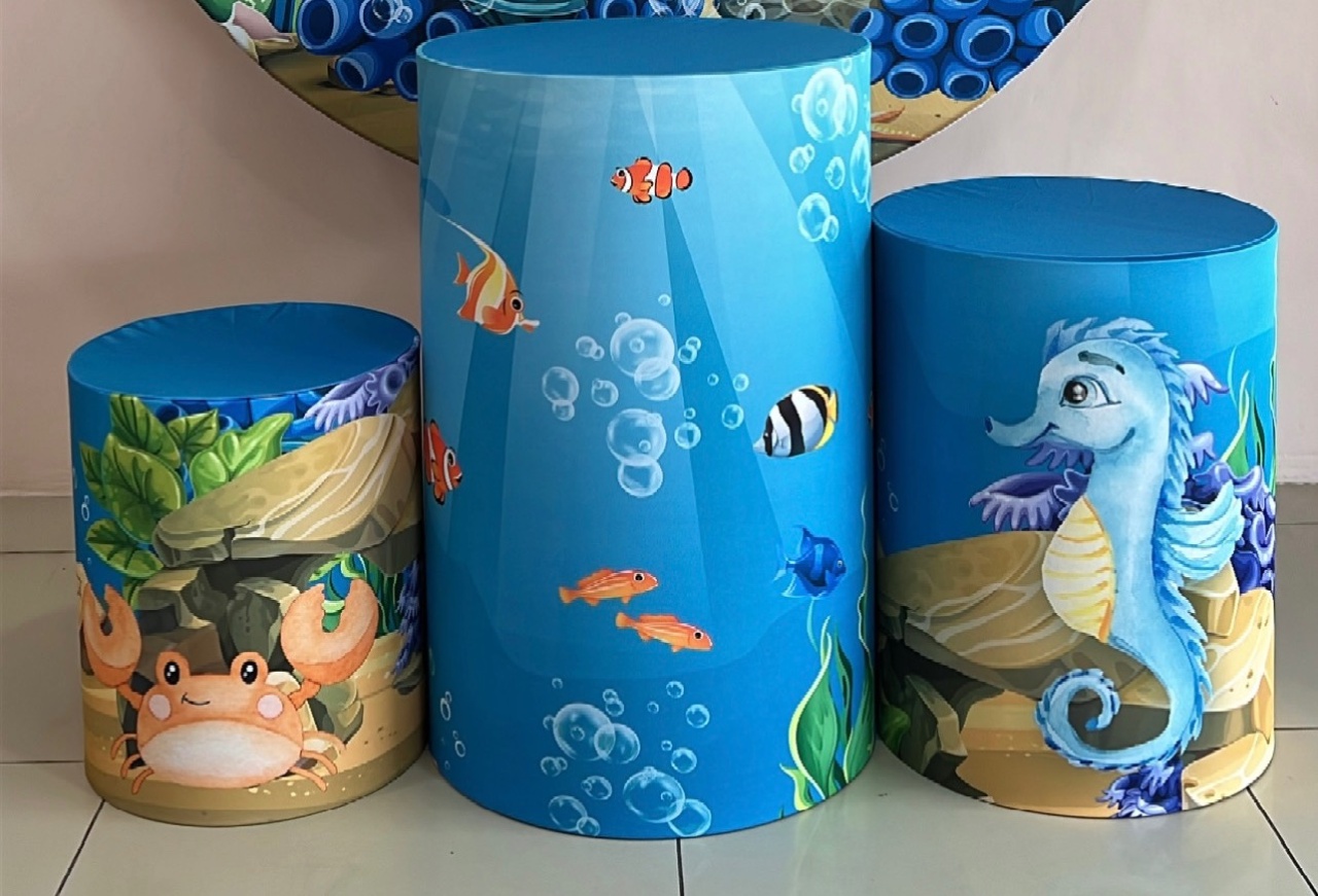 Trio Capas de Cilindros Sublimadas Fundo Do Mar  - Selminha Lokfest