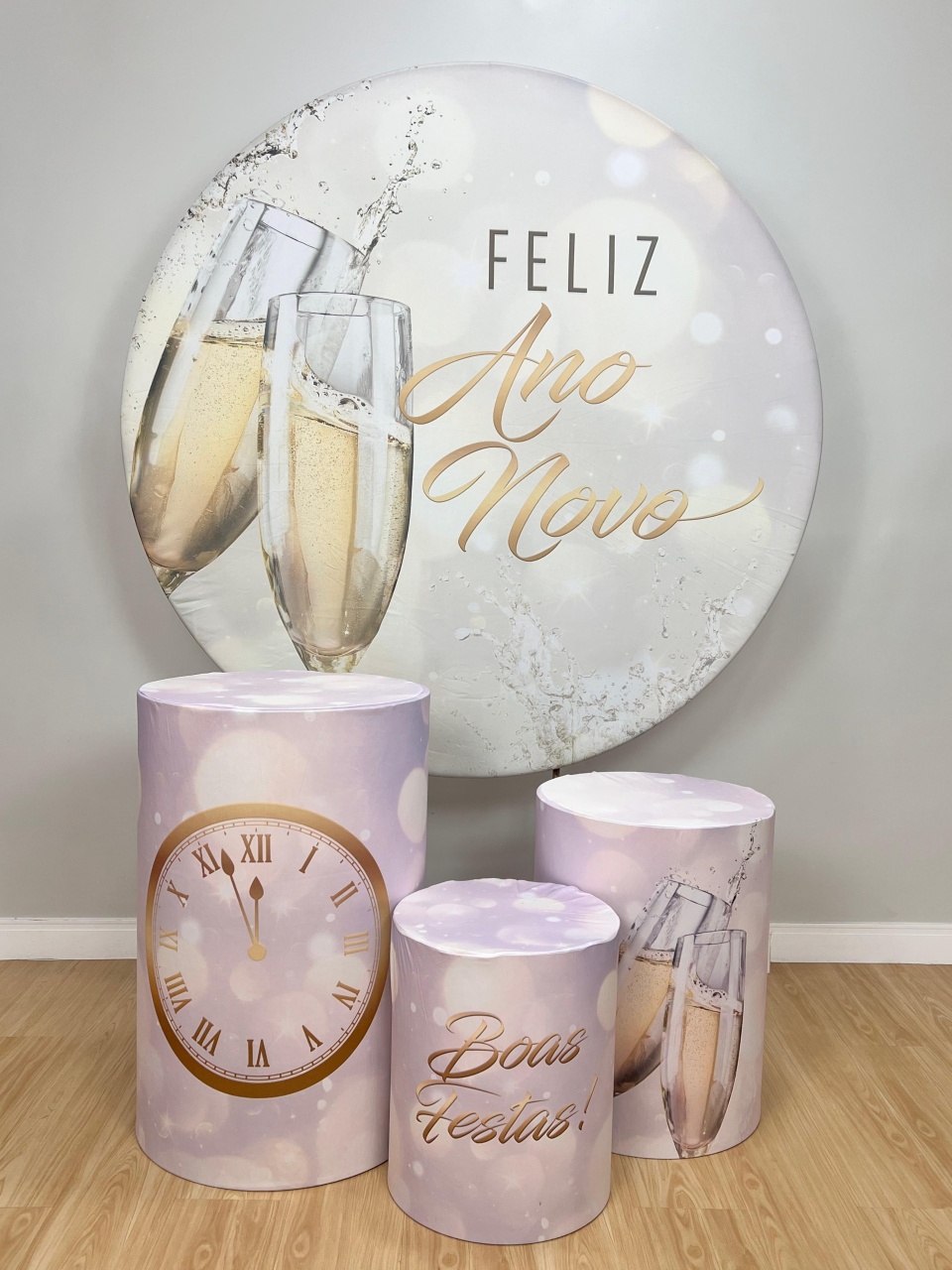 Kit Sublimado Capa Painel Redondo E Capas de Cilindros Feliz Ano Novo 01 - Selminha Lokfest