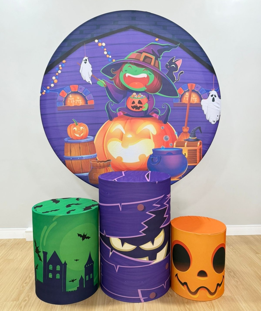 Kit Sublimado Capa Painel Redondo E Capas de Cilindros Halloween 02 - Selminha Lokfest