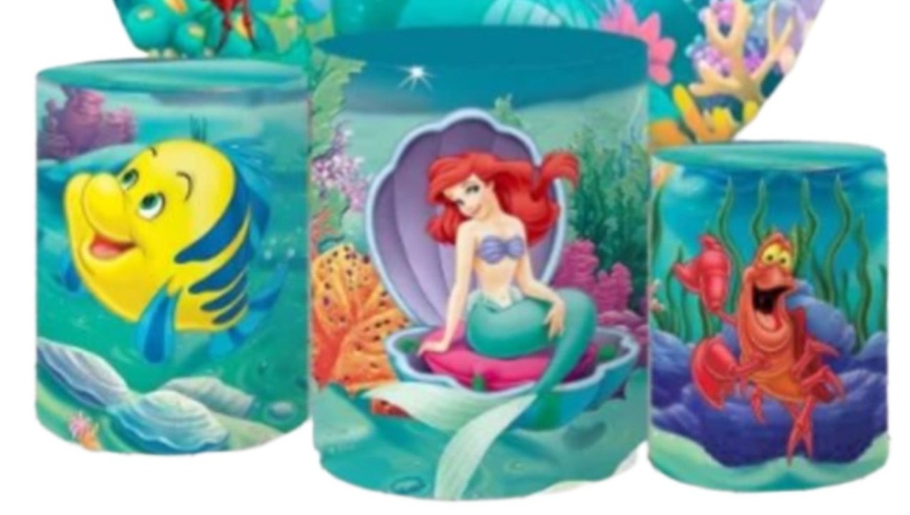Trio Capas de Cilindros Sublimadas Pequena Sereia Ariel - Selminha Lokfest
