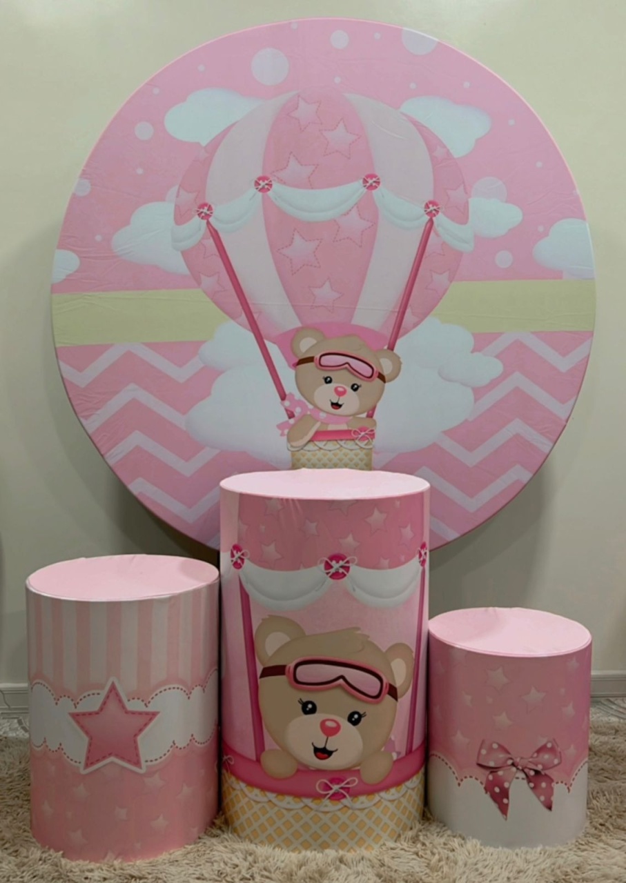 Kit Sublimado Capa Painel Redondo E Capas de Cilindros Ursinha Baloeira - Selminha Lokfest