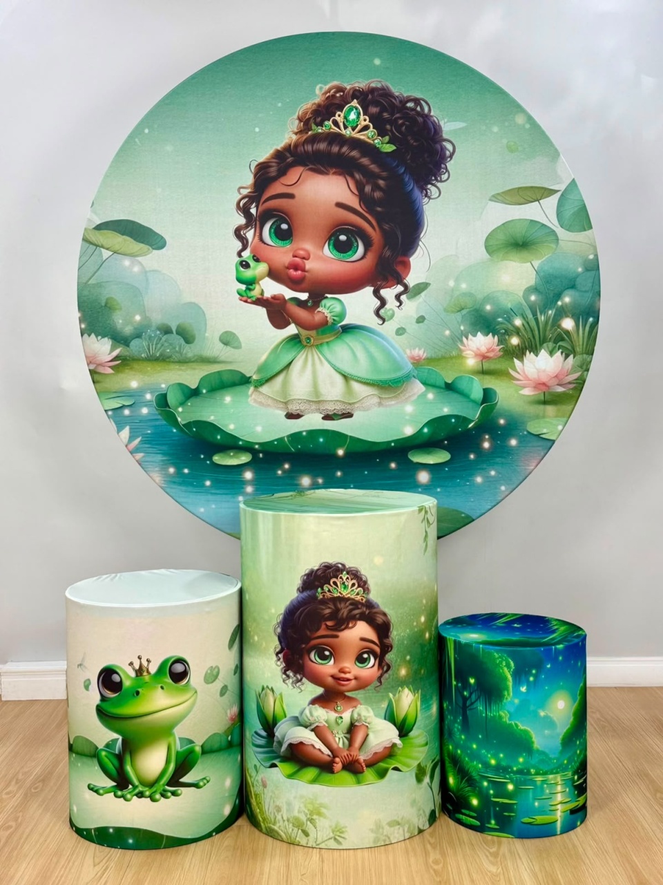 Kit Sublimado Capa Painel Redondo E Capas de Cilindros A Princesa Tiana E Sapo Cute - Selminha Lokfest