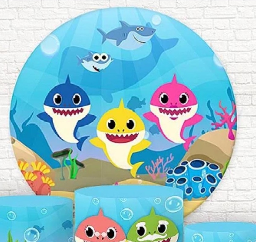 Capa Sublimada Painel Redondo Baby Shark Menino (1,50M) - Selminha Lokfest