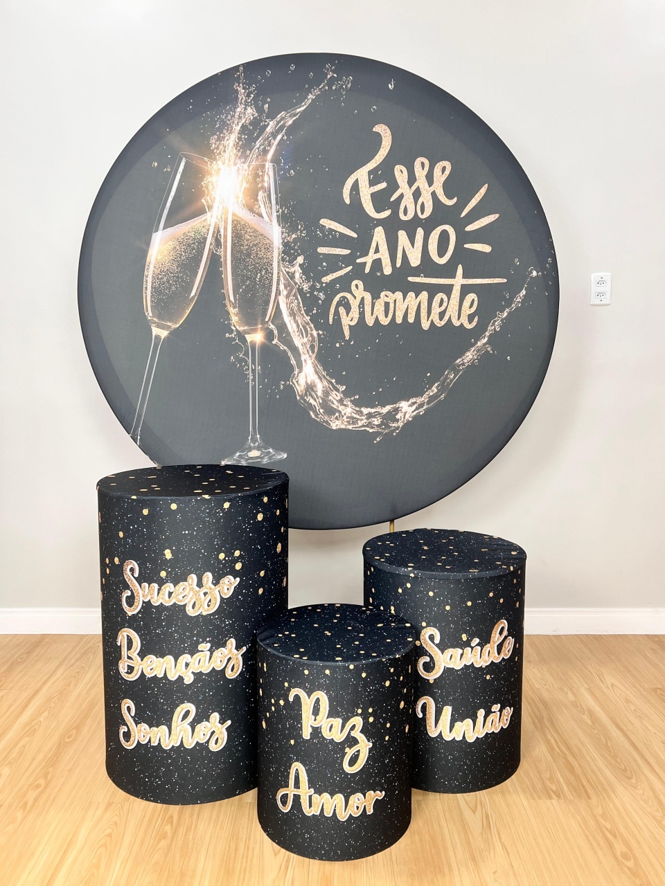 Kit Sublimado Capa Painel Redondo E Capas de Cilindros Feliz Ano Novo 03 - Selminha Lokfest