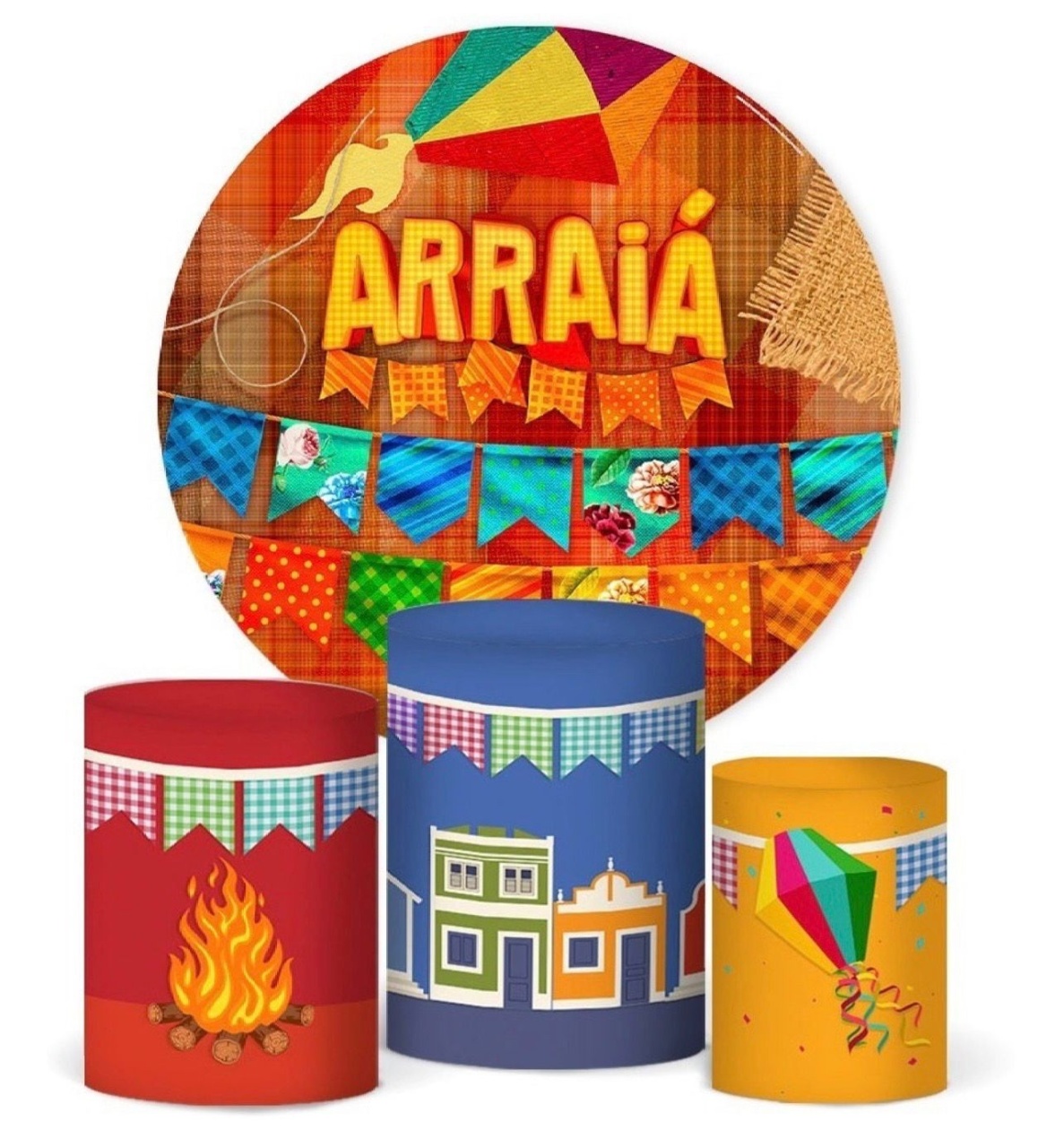 Kit Sublimado Capa Painel Redondo E Capas de Cilindros Festa Junina 01 - Selminha Lokfest