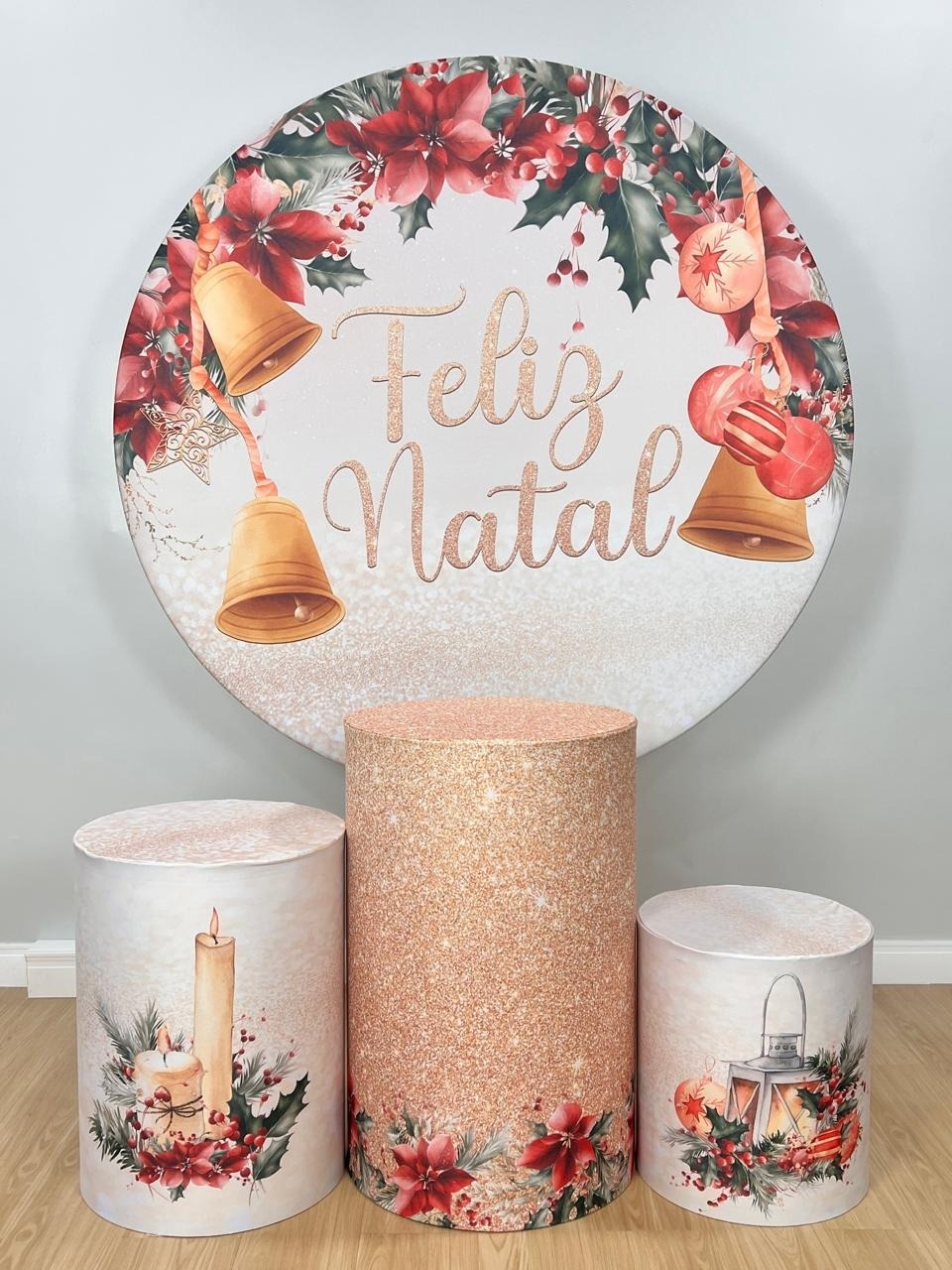 Kit Sublimado Capa Painel Redondo E Capas de Cilindros Natal 03 - Selminha Lokfest